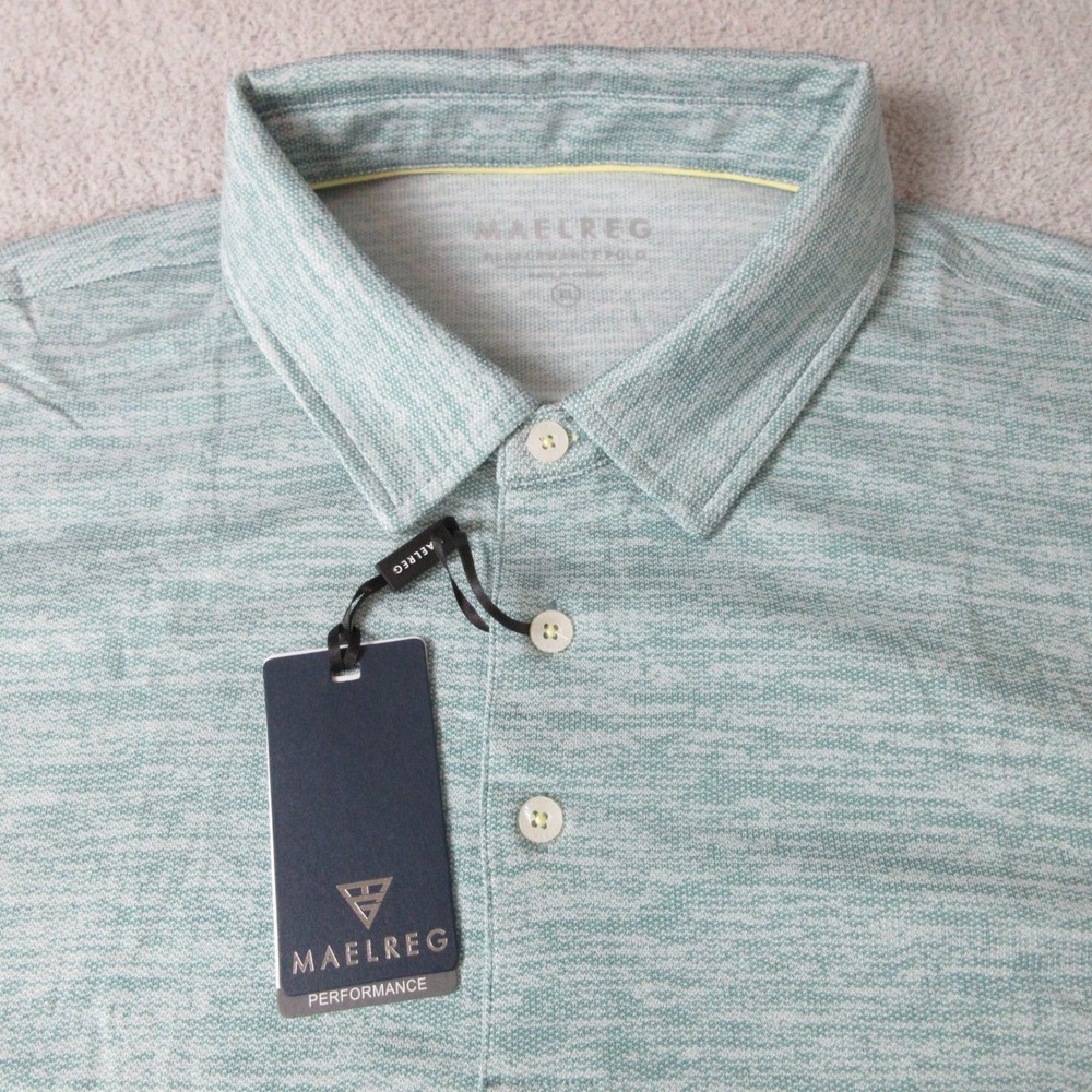 MAELREG Mens Performance Polo Shirt Green Heather XL Moisture Wicking UPF 30+